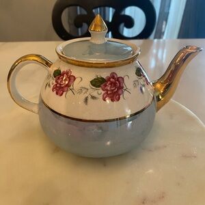 Gibsons Staffordshire England Floral Teapot with Real Gold Plated Accents #WB12A